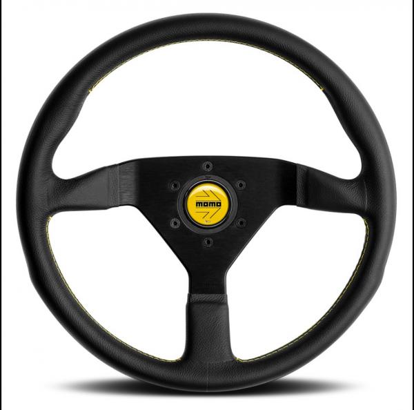 Kierownica MOMO Montecarlo Colours Yellow 350 mm – żółte przeszycia i przycisk klaksonu